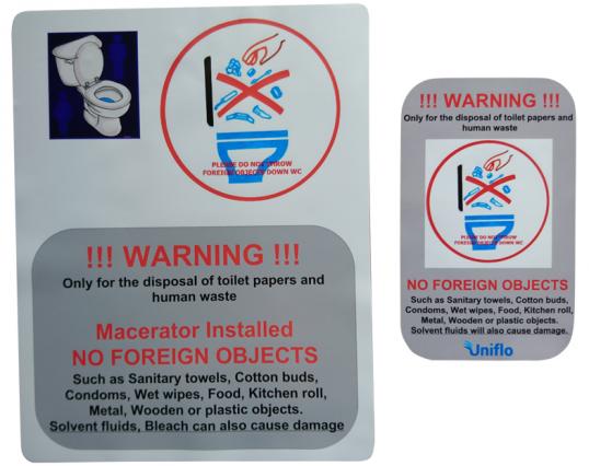 Macerator Warning Sign Stickers 1X Large 1X Small